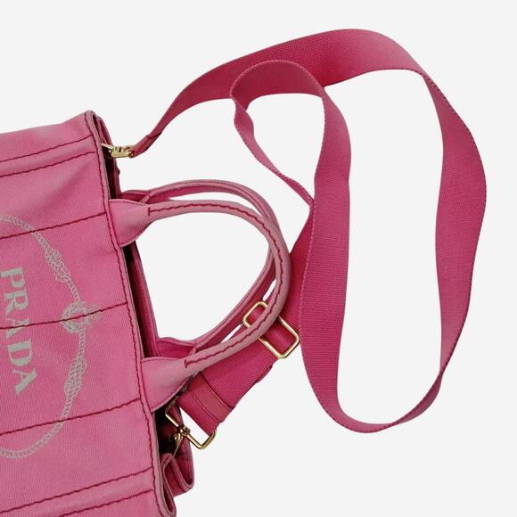 Prada Canapa Hand Bag Pink Canvas 25cm - Picture 4 of 9